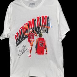 Rare Vintage Style Dennis Rodman Chicago Bulls Signature Official Shirt Sz L