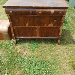 Antique Solid Wood Dresser – Beautiful Character, Needs Restoration