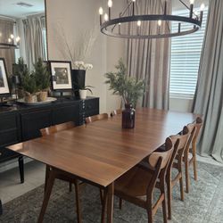 West elm mid century modern extendable dining table with 6 chairs (seats up to 8) - Can Deliver 
