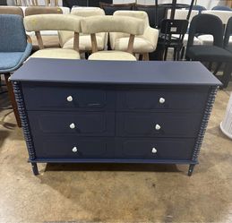 6 Drawers Dresser for Bedroom, 47" Wide Chest of Drawers, Blue( Some Damages and missing the middle leg)