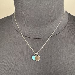 Stainless Steel 2 Heart Charms Necklace 