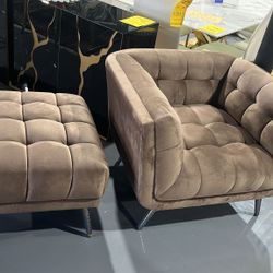 3 PIECE SOFA ARMCHAIR OTTOMAN SOFT BROWN