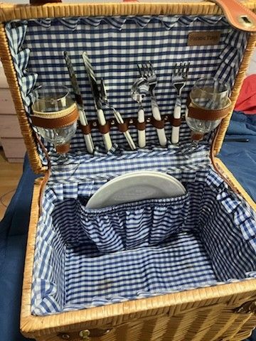 Wicker Picnic Basket With Utensils Included 