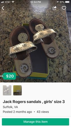 Jack Rogers sandals girls size 3