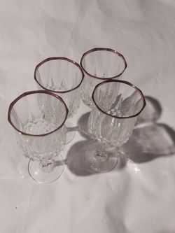 Set of 4 Crystal Goblets with Copper Rims