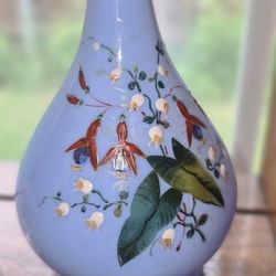 antique French hand blown  opaline blue glass vase.