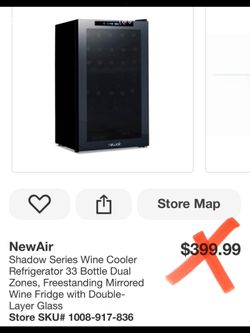 NewAir Shadow Series Wine Cooler Refrigerator 33 Bottle Dual Zones, Freestanding Mirrored Wine Fridge with Double-Layer Glass