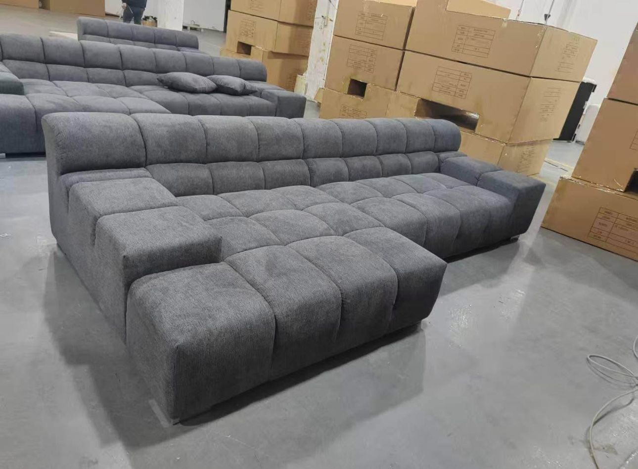 Grey Linen Sofa Sectional 🔥buy No Pay Later