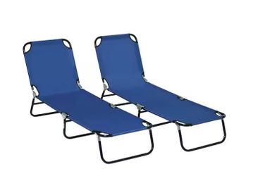 Blue Metal Outdoor Folding Chaise Lounge Pool Chairs,