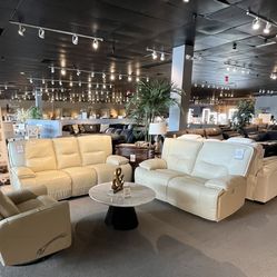 Beige Power Reclining Sofa And Loveseat 