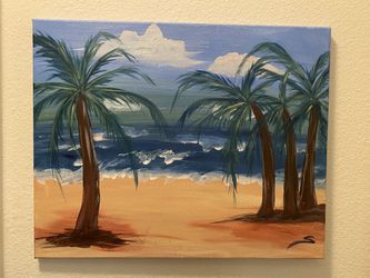 Painting palm trees on beach