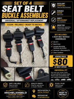 Set of 4 Universal Seat Belt Buckle Assemblies – Black