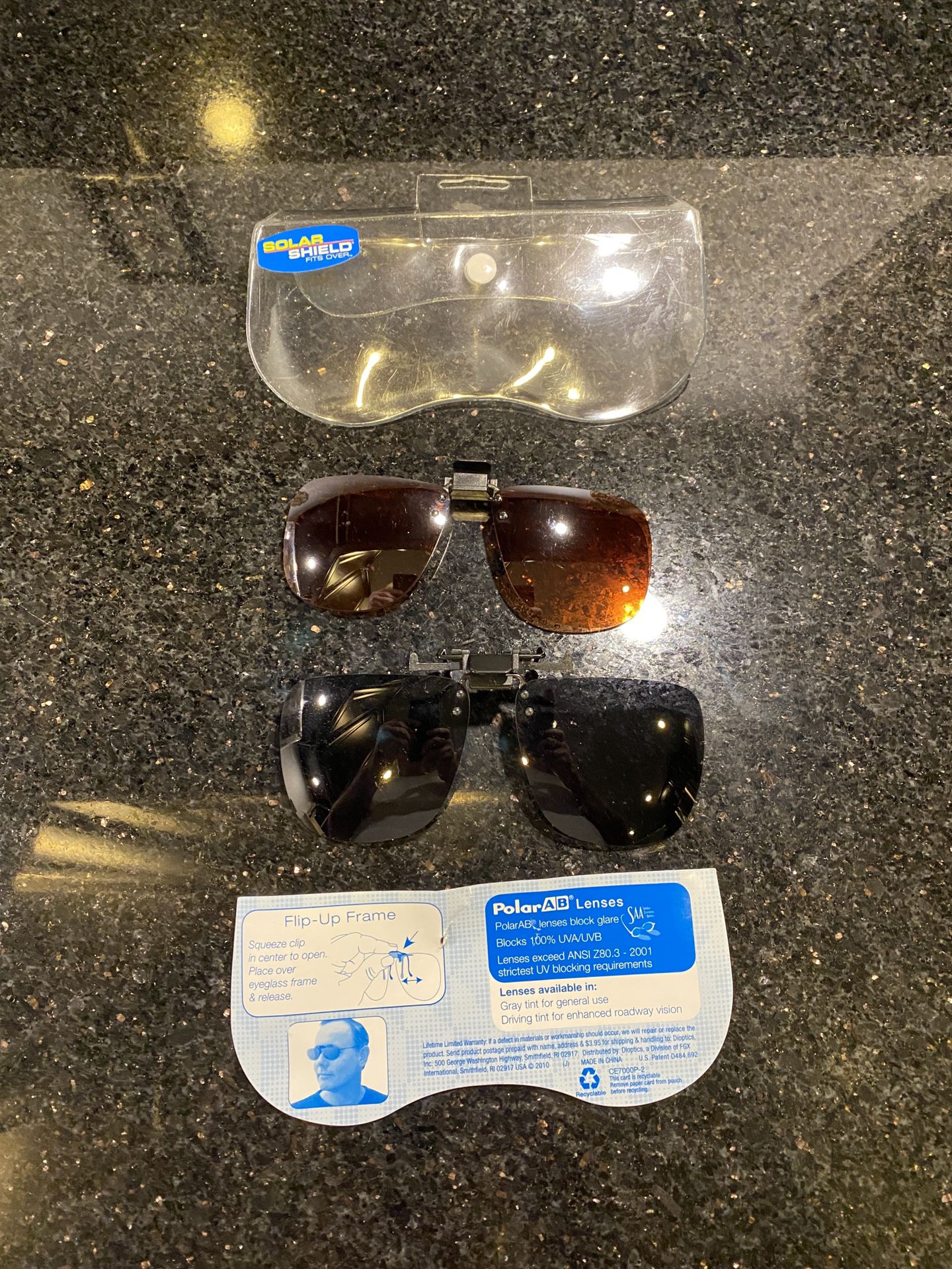 2 Pairs Polar AB Clip-on Flip-up Tint Sunglasses Polarized Antiglare & UVA/UVB 
