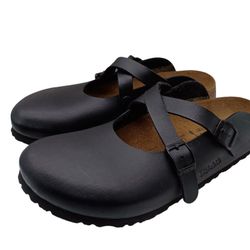 BIRKI'S By Birkenstock Dorian Mary Jane Black Leather Clogs Womens Sz US 9 Shoes