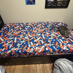 Twin Size Platform Bed Frame With Drawer & Headboard 