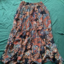 Women’s Black And Orange Paisley Print Long Skirt Size XL 