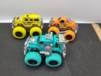 Lot Of 3 Mini Monster Trucks Off Road Racing Toy Cars Colorful Big Wheels
