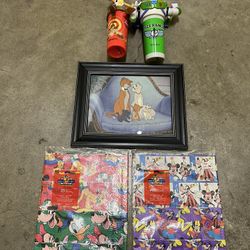 Disney Collectible Lot: Includes Vintage Wrapping Paper & Picture