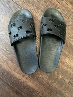 Gucci Rubber GG Slides – Black – Size 40