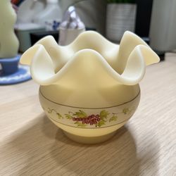 Fenton Hand Painted Cameo Satin Glass Rose Bowl Vase w/ Grapes