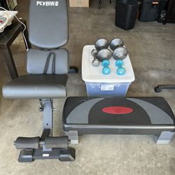 Weight Bench, Weights, And Aerobics Step