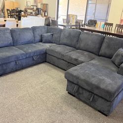 Black Corduroy Sleeper Sofa With Storage And USB Ports