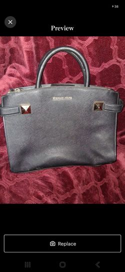 Michael Kors Black Leather Satchel with Gold Accents
