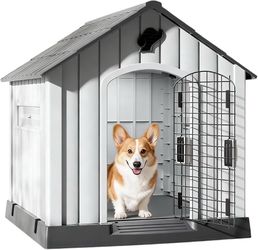 Outdoor Dog House for Large, Medium & Small Dogs – Weatherproof Kennel with Ventilation Windows & Lockable Door, All-Season Waterproof Pet Shelter for