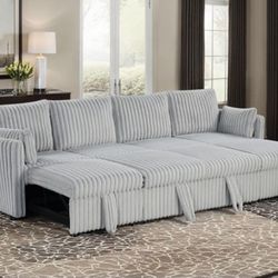 Brand New Grey Corduroy Sectional Sofa Sleeper 