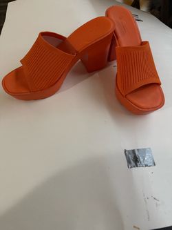 Orange Platform Block Heel Mule Sandals
