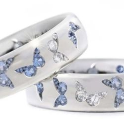 Fashion Butterfly Silver Blue ring  Zircon In Size 6