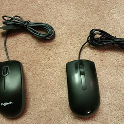(2) Computer Optical Wired Mouse - 1 New Logitech, 1 Used Dell