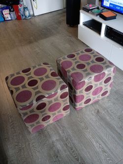 Set of 2 Upholstered Cube Ottomans
