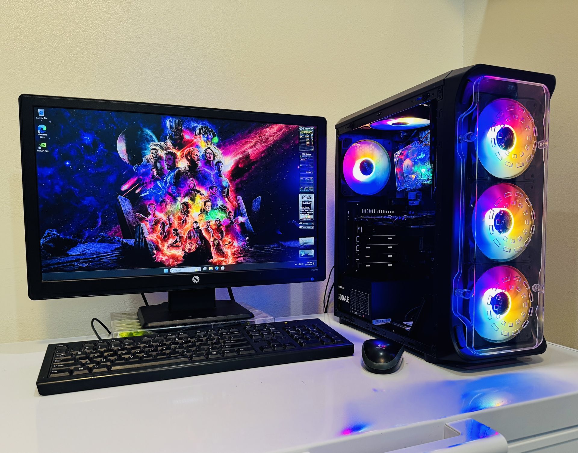 NEW ASUS Gaming PC 4 Core I5 @ 3,3 GHz. GPU Nvidia GTX 750TI. 128 GB SSD / 1T HDD, 16 GB RAM. WIFI. USB 3. 600W PSU. 23” Monit/Keyb,Mou. Win11 Pro