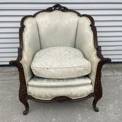 Antique 19th Century French Design Carved Club Chair with Down Cushion