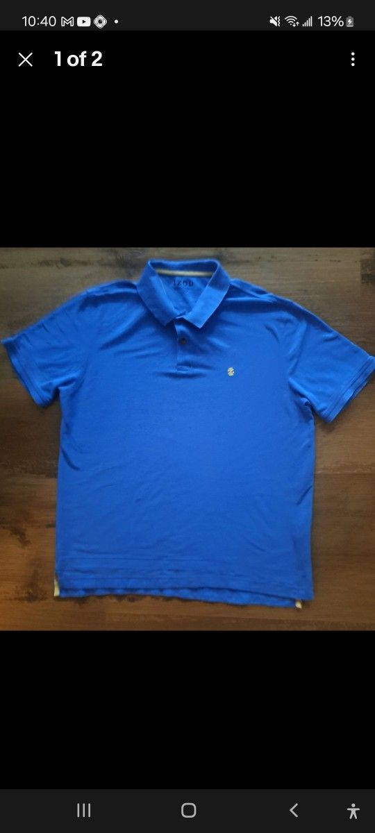 Izod Advantage Polo Mens Adult L Blue Casual Performance Golf Shirt polycotton