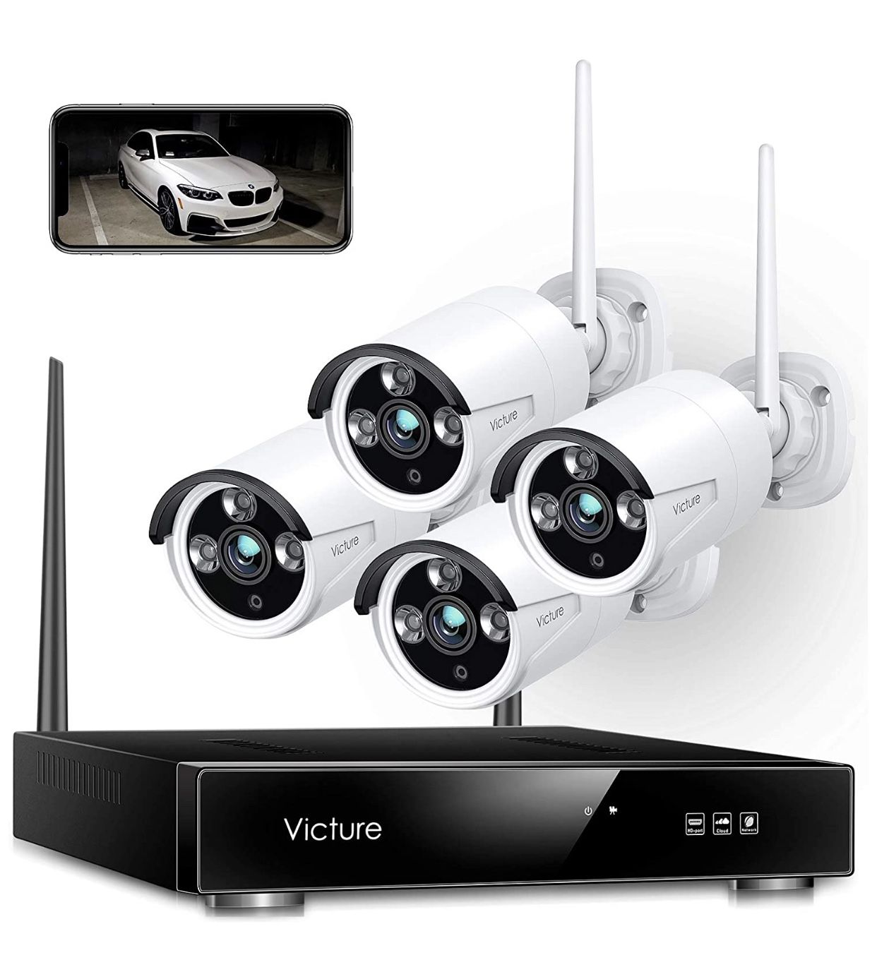 Wireless Security Camera System, Victure 1080P 8 Channel NVR 4PCS Outdoor WiFi Surveillance Camera with IP66 Waterproof, Night Vision, Motion Alert,