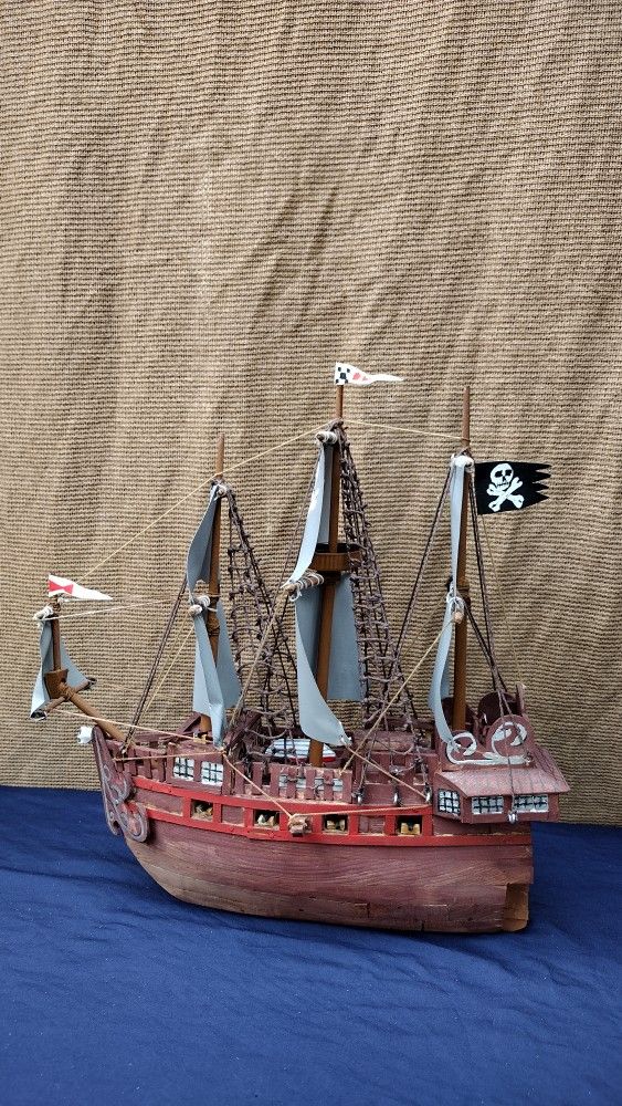 WOODEN RED PIRATE SHIP 