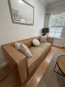Restoration Hardware Genuine Leather Sofa - Cognac Distressed Leather delivery available