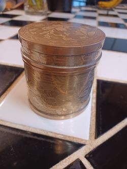 #1676, Chinese etched brass tea leaf