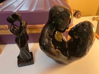 Large Black Ceramic Couple Sculpture Set – Haeger & Abstract Romantic Decor