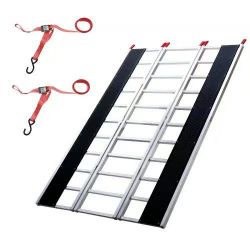 411*Tri-Fold Loading Ramp, 2160 x 1375 mm, Non-Slip Aluminum Trailer Ramp with Compact Design, Easy Storage, 680.4 kg Load Capacity, for Snowmobiles, 