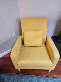 Mid-Century Modern Accent Chair – Yellow, w/ Back Pillow