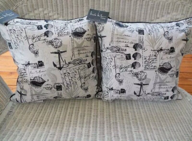 Nicole Miller Nautical Coastal Ocean Beach Sea Shells Pillows Navy Blue silver