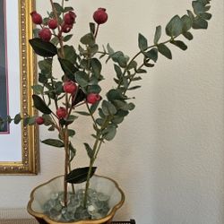Artifisial Decorative Artificial Arrangment Vase with Faux Berries