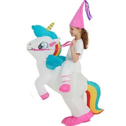 Inflatable Unicorn Costume Riding On Unicorn Air Blow up Funny Fancy Dress Party Halloween Costume for Kids