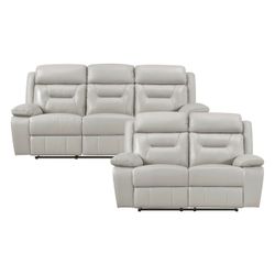 Brand New Biege Top Grain Real Leather Manual Reclining Sofa + Loveseat 2PCs Set
