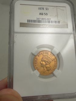 1878 $3 Gold INDIAN Coin NGC AU 53