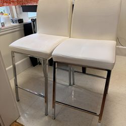 White Pleather Counter Height Chairs (2) - Harvard Moving Sale!