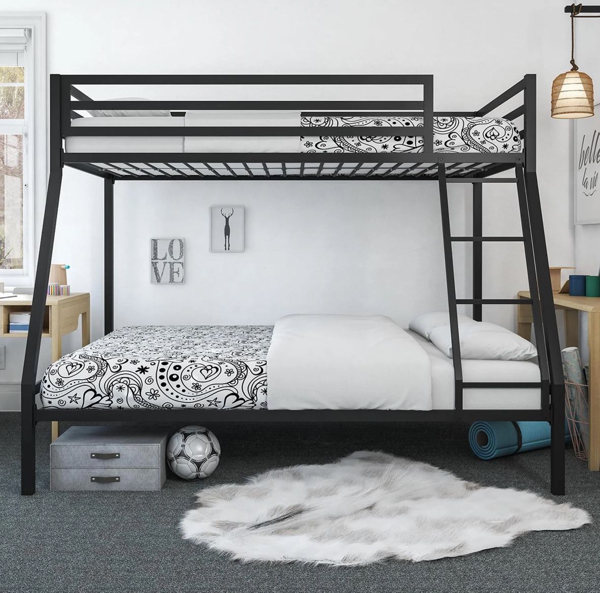 Twin over Full Metal Bunk Bed, Black